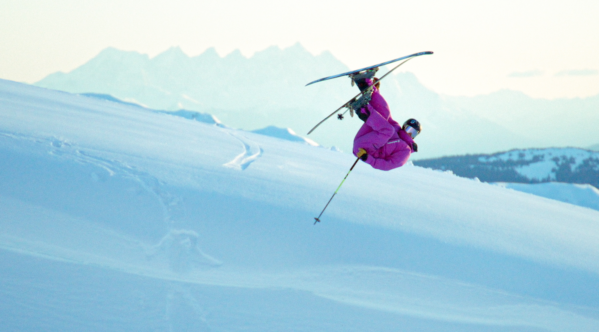 A skier flies through the air