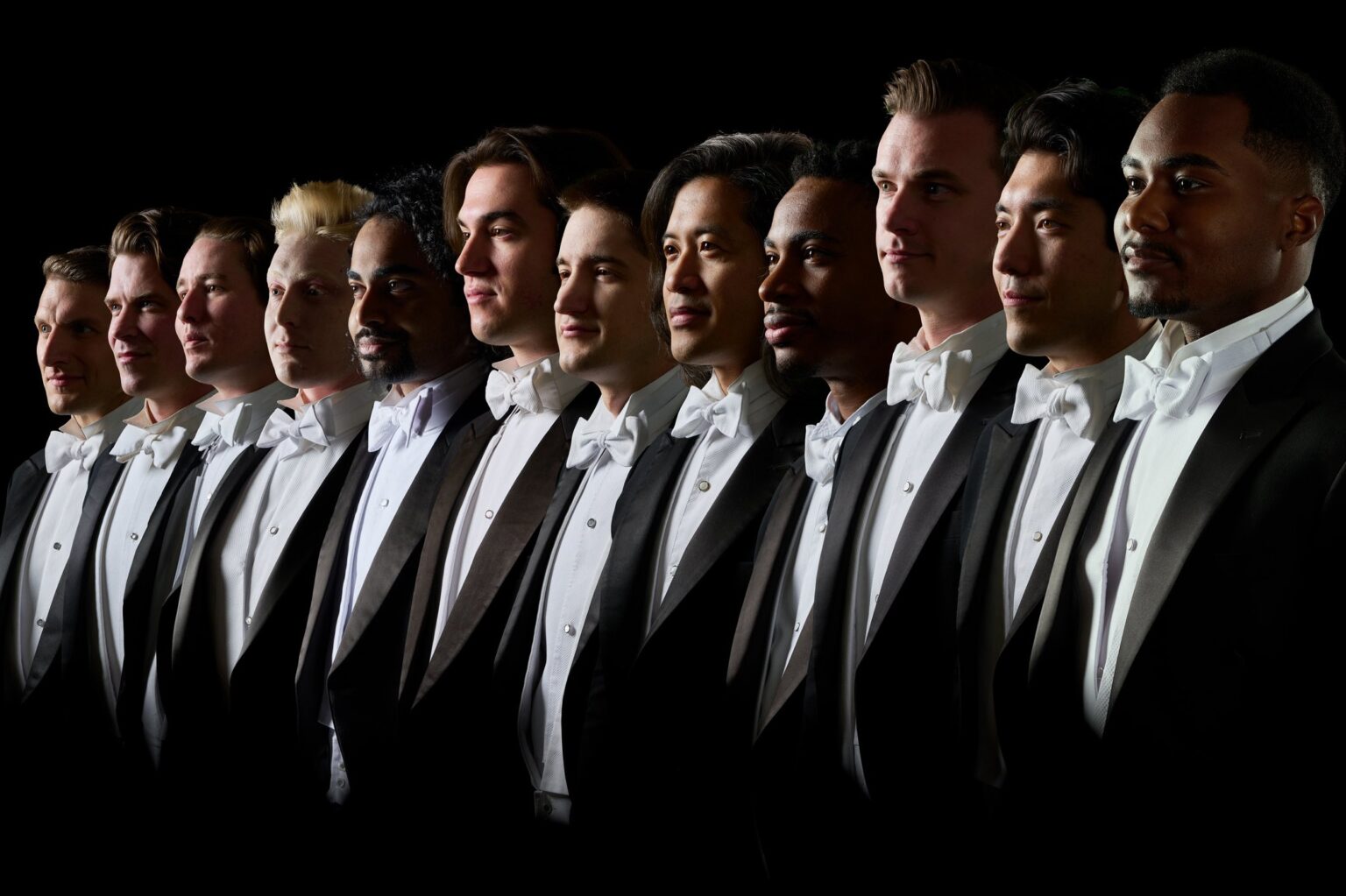 Vocal ensemble Chanticleer lined up in a row