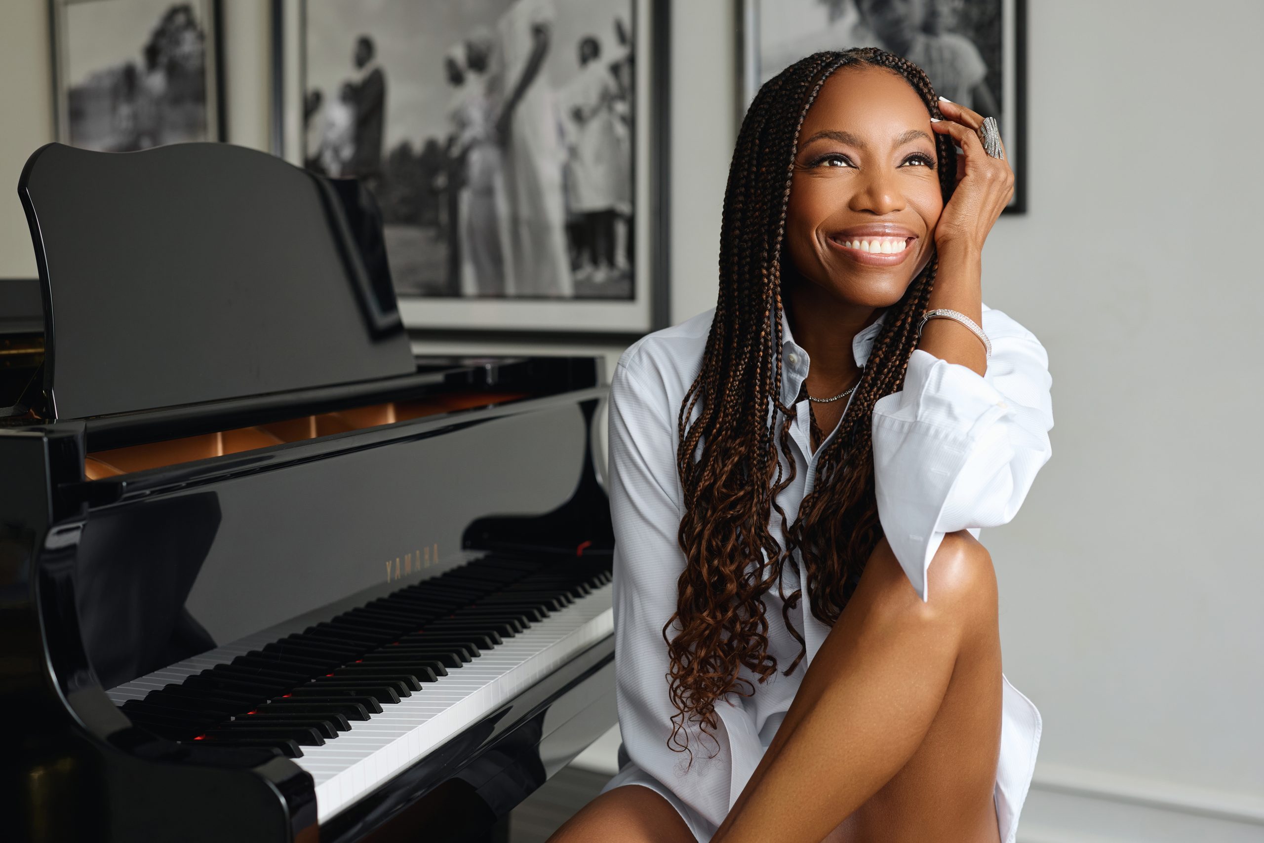 Musician Heather Headley at a piano