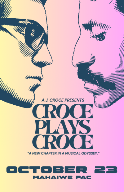 A poster promoting a concert for AJ Croce at the Mahaiwe Performing Arts Center on October 23